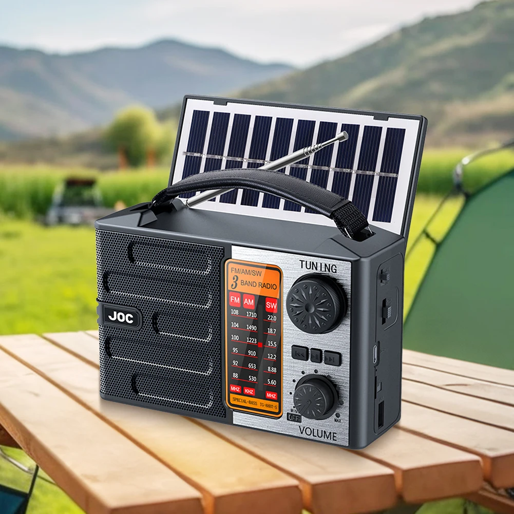 Radio solaire avec lampe de poche LED et haut-parleur BT, radio pleine bande, radio d'urgence pour le camping en plein air et les urgences