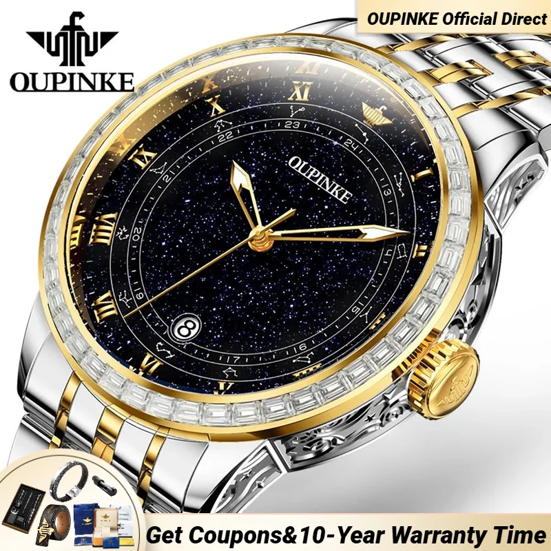 

OUPINKE 3203 Diamond Bezel Japan Automatic Movement Mechanical Watch Men Tungsten steel Sapphire Mirror Hand Clock TOP Brand