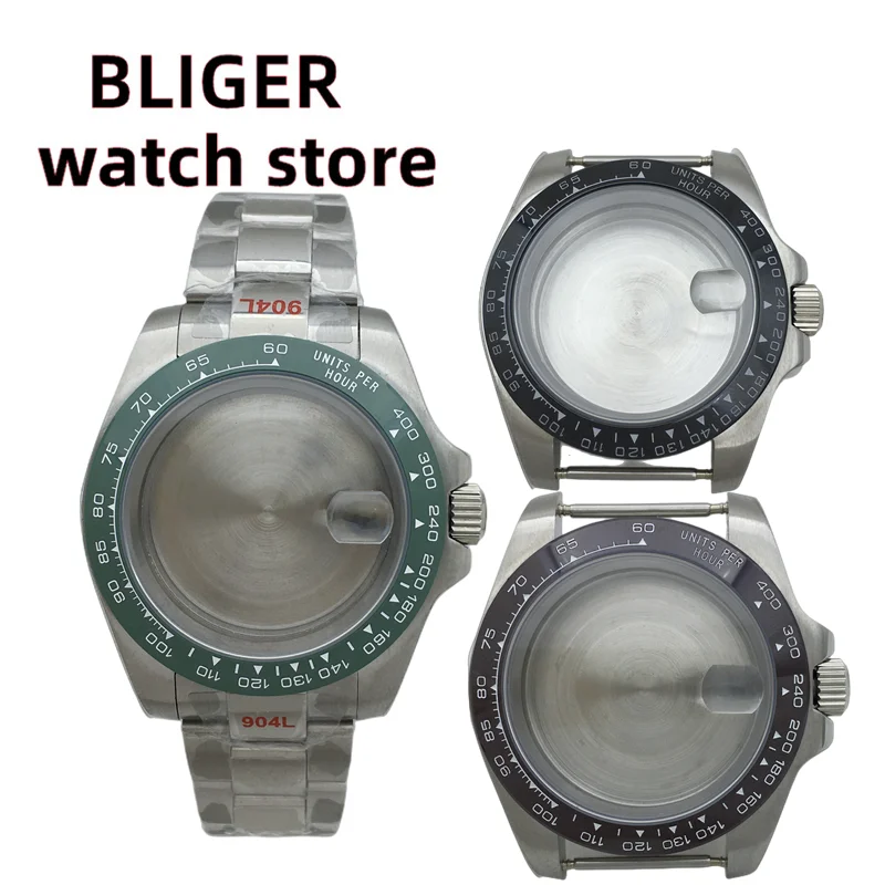 

BLIGER New 40mm case Black Green brown bezel Sapphire Glass fit NH34 NH35 NH36 to NH39 movement middle polished Oyster strap