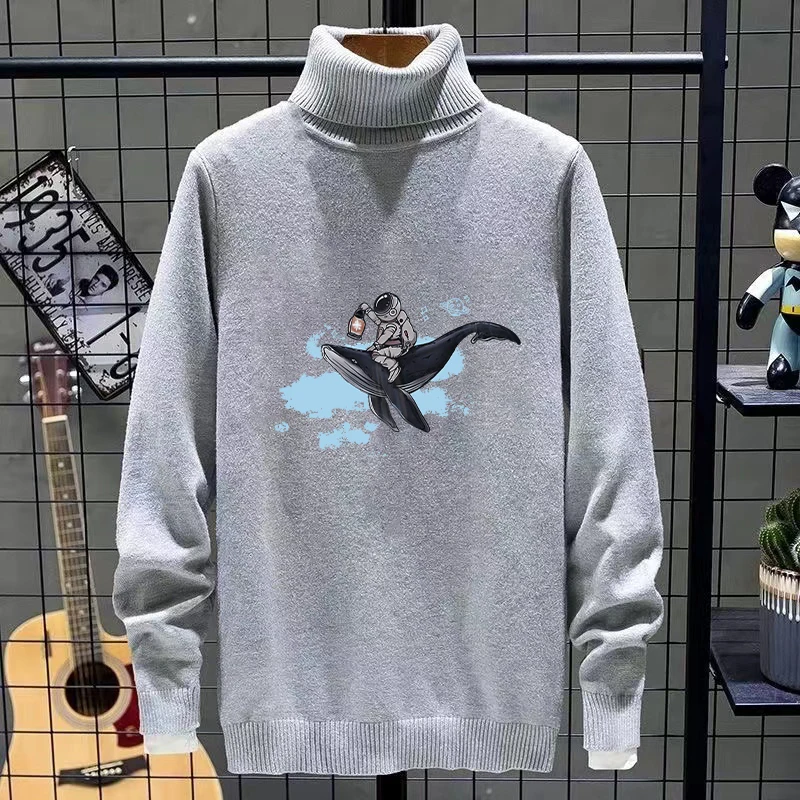 

Мужской модный вязаный свитер с высоким воротником на флисовой подкладке, зимний базовый слой, парный вязаный свитер крупной вязки, повседневный свободный крой