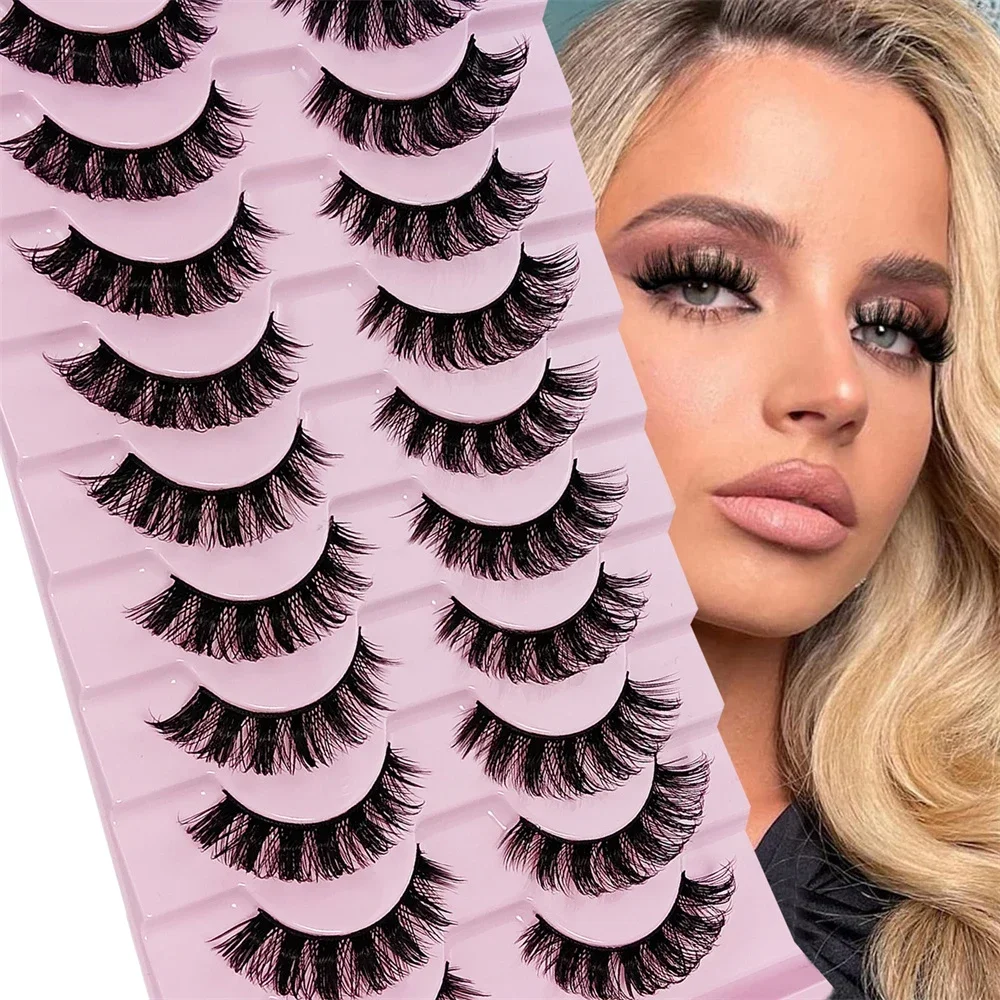 Russo Strip Lashes para Maquiagem, Volume Fofo, Cílios Postiços, Dramático Sujo, Faux Mink, Cílios Falsos Grossos, DD Curl, 10 Pares