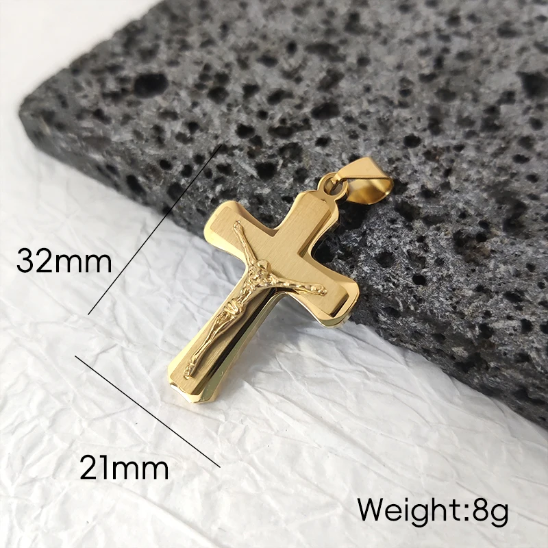 Stainless Steel Jesus Cross Pendant 18K Gold Plated Elegant Christian Symbol Jewelry for Men Women Church Outfit Accent