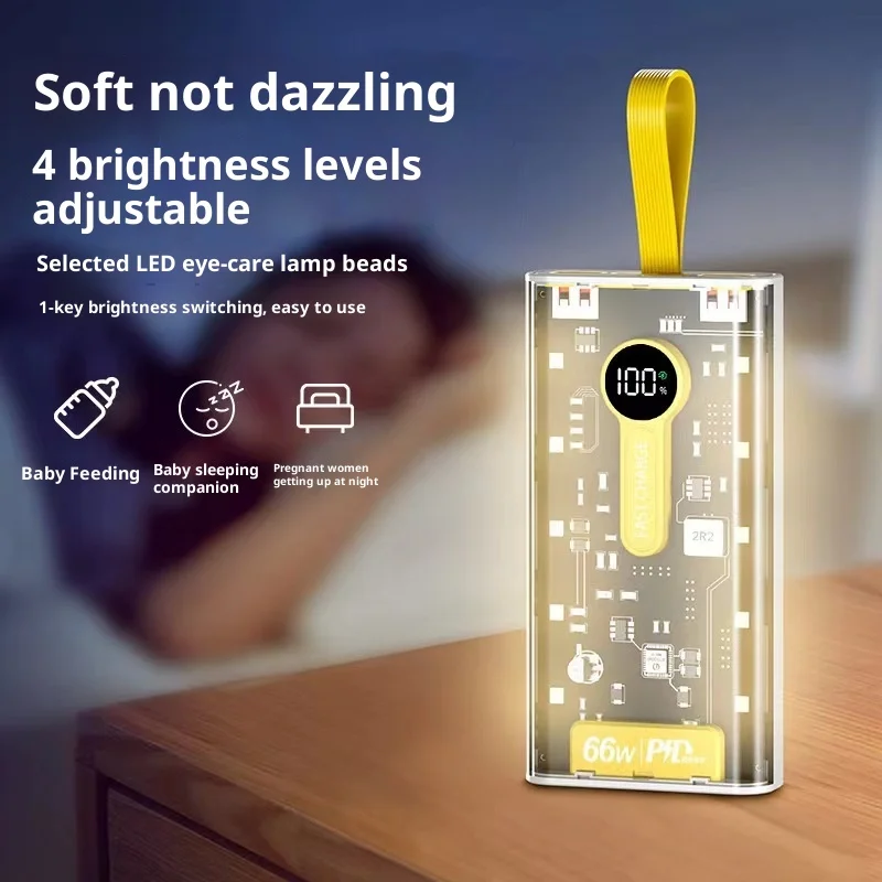 PD22.5W شحن سريع للغاية 20000 مللي أمبير بانك ميكا بنك طاقة شفاف شاشة ديجيتال سعة كبيرة مصدر طاقة متنقل