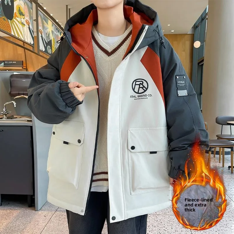 

Модное мужское джато с капюшоном на подкладке Fce, осень-зима 2024, новое теплое хлопковое пальто для подростков