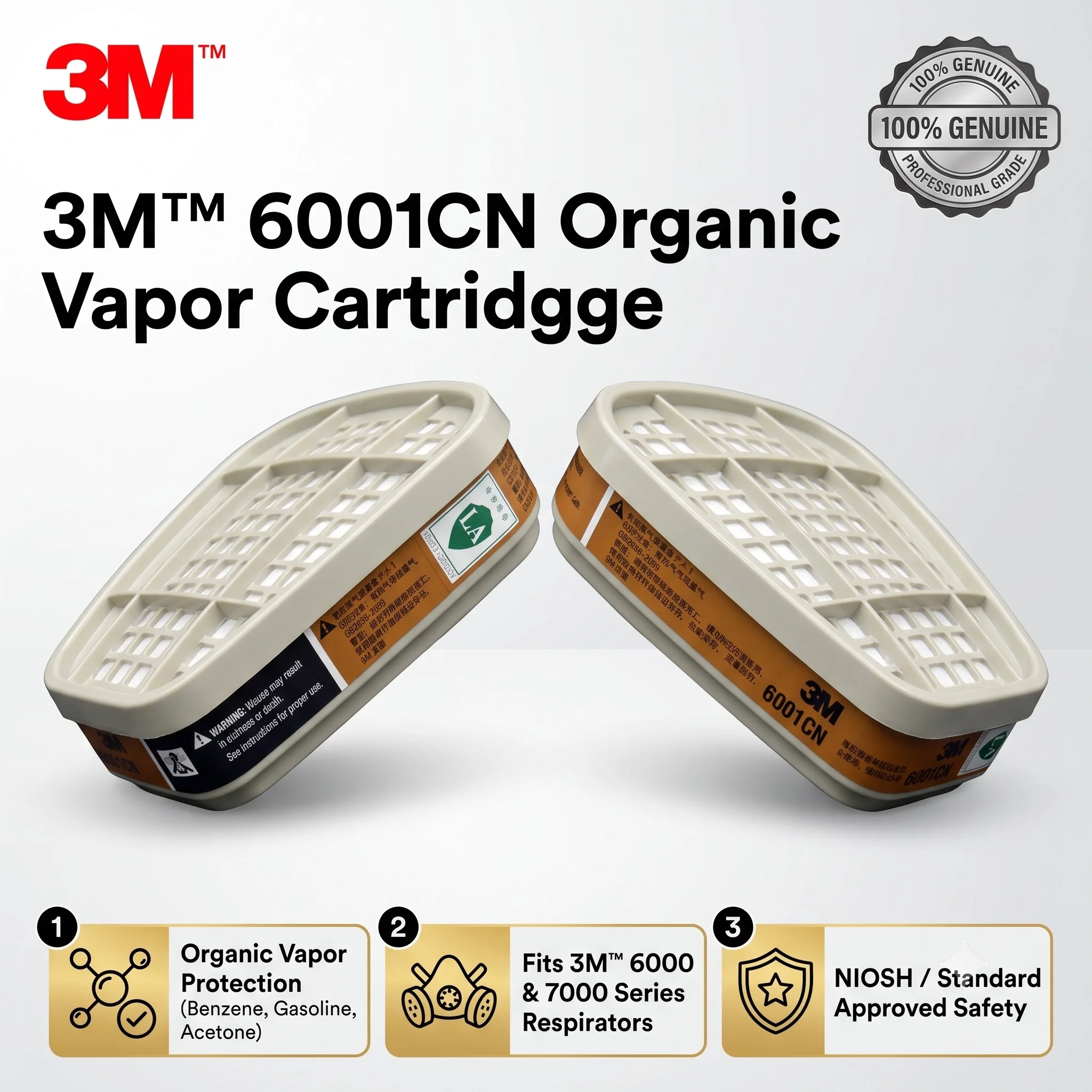 3M 6001 Organic Vapor Filter Cartridge Replacement for 6200 6800 7502 Gas Mask Chemical Paint Spraying Safety Respirator