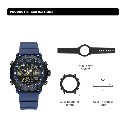 Imagen 2 del producto NAVIFORCE, nuevo cronómetro de cuarzo, reloj de pulsera deportivo ligero multifuncional para hombre, pantalla Dual, luz nocturna, relojes para niño