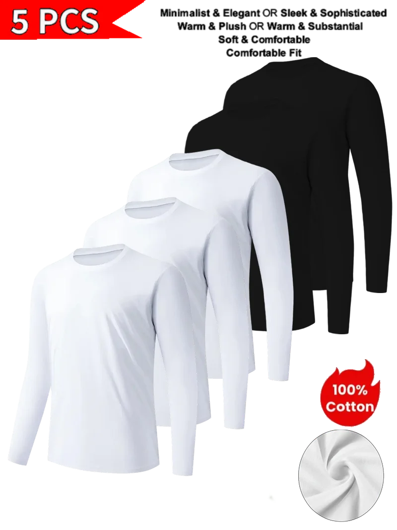 

Round Neck T-Shirt 5-Piece Black and White Ultra-Light Men's Minimalist Breathable T Shirt Suitable for Fitness Gym and Sport