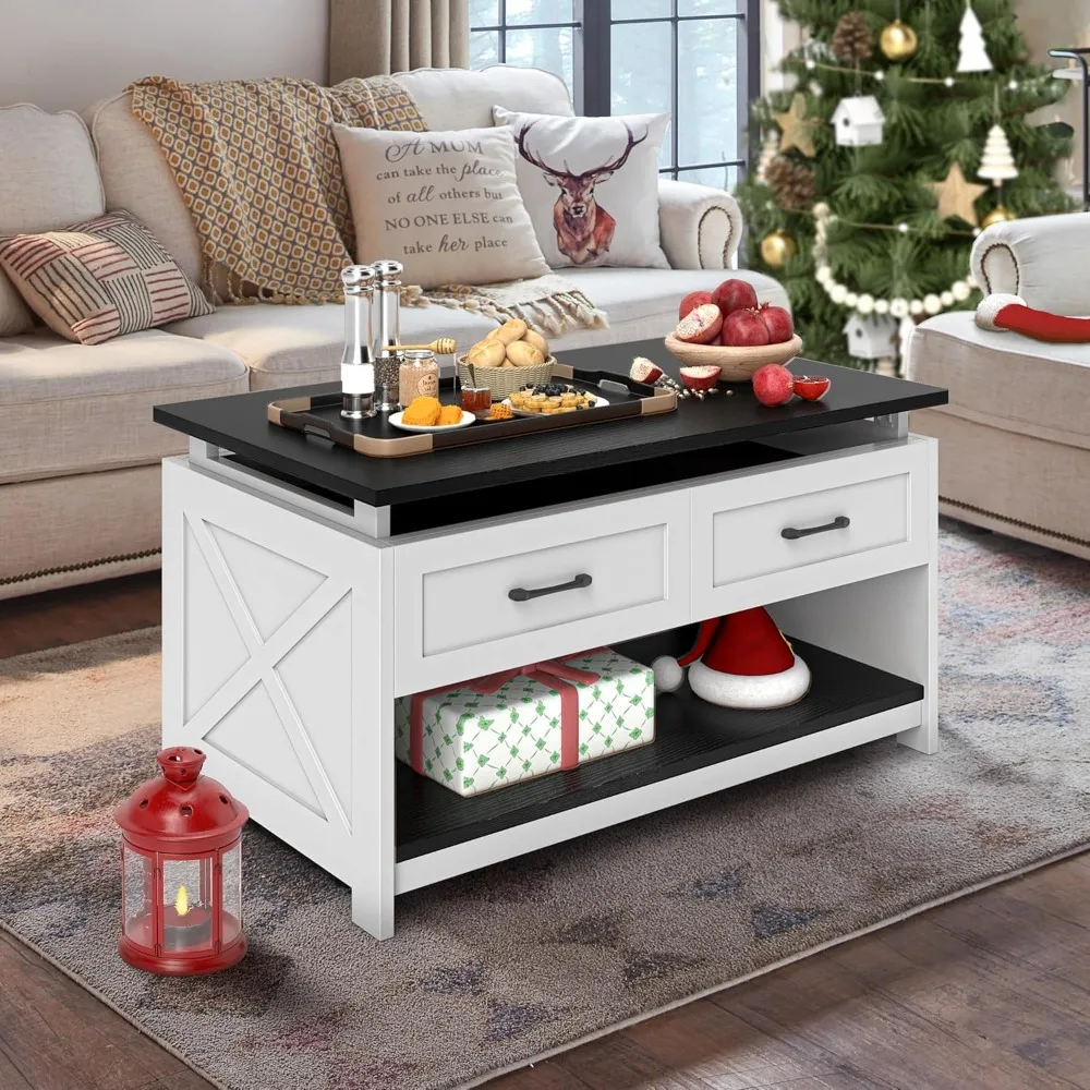 Z Farmhouse Living Room Coffee Table 3-in-1 Game Puzzle Table With Play Mat 4 Drawers Power Outlet Removable Top Black Home Deco