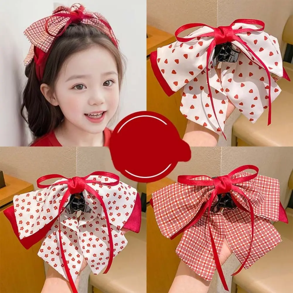 Sweet Korean Style Sweet Bow Hair Clip Bow Plaid Ponytail Buckle Clip Red Hair Accessories Princess Hair Claw Female