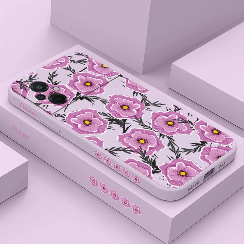 Case For Xiaomi Poco M6 M5 M4 M3 M2 Pro Soft Graceful Pink Flowers Pattern Design Silicone Shockproof Bumper Back Phone Cover