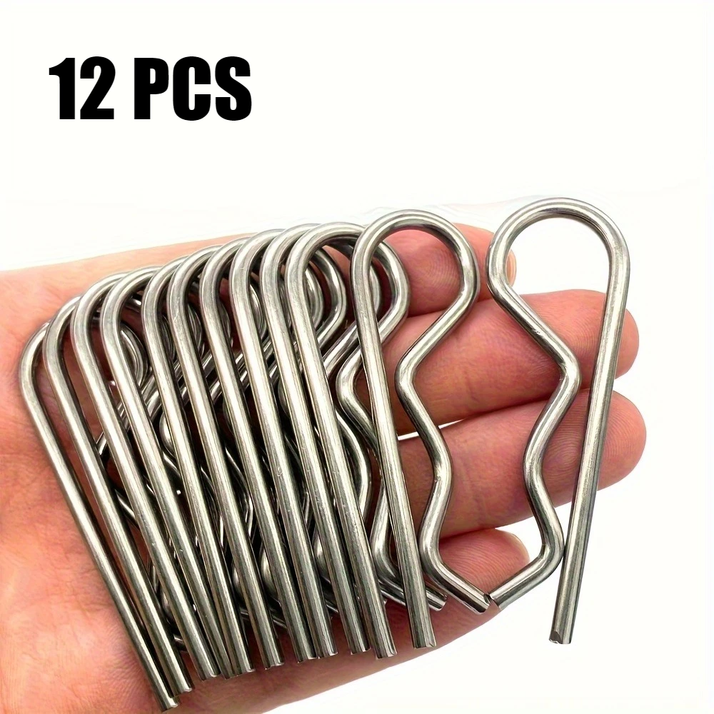 12PCS, 304 Stainless Steel Stool Nail R-Clip, Anti-Corrosion and Rust Proof, Industrial Fixed Trailer Locking System Accessories