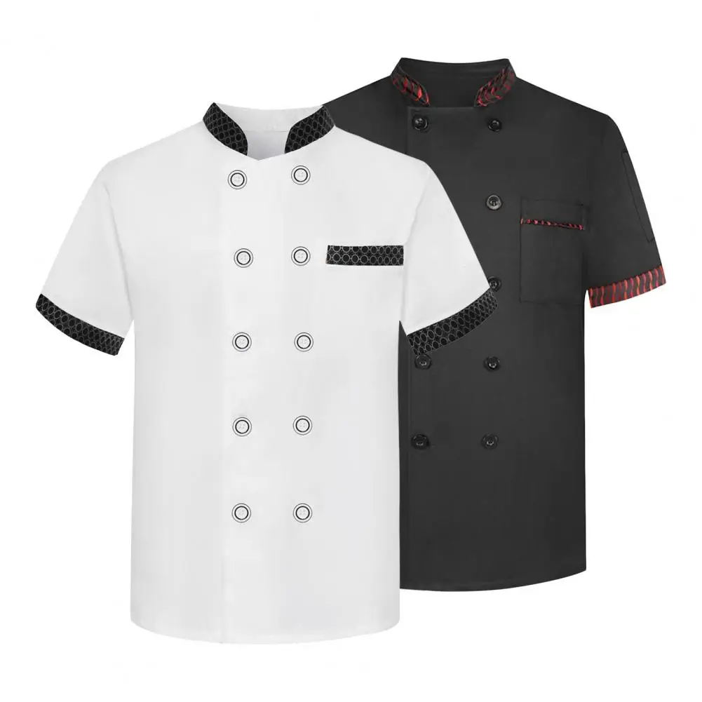 Chef Clothes Breathable Stain-resistant Chef Uniform for Kitchen Restaurant Staff Double-breasted Short Sleeve Top for Cooks