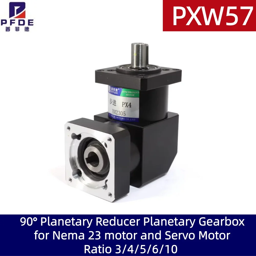 PXW57 90° Planetary Reducer Planetary Gearbox for Nema 23 Motor a Input 8mm Output 14mm Gear Head Ratio 3:1 to 216:1