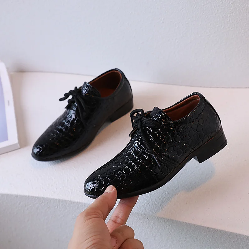 Boys Leather Shoes for Party Wedding Shows Catwalk Cool Lace-up Classic Kids Fashion Casual Shoes Loafers 2023 Children Dress PU