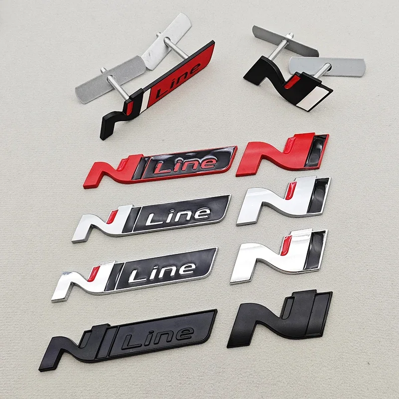 3D Metal NLine N Logo Rear Boot Trunk Emblem Front Grille Badge Decal for I20 I30 Sonata Kona Elantra Tuson Car Stickers