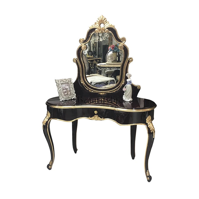 

*French solid wood dresser makeup stool combination, European court luxury carved dresser