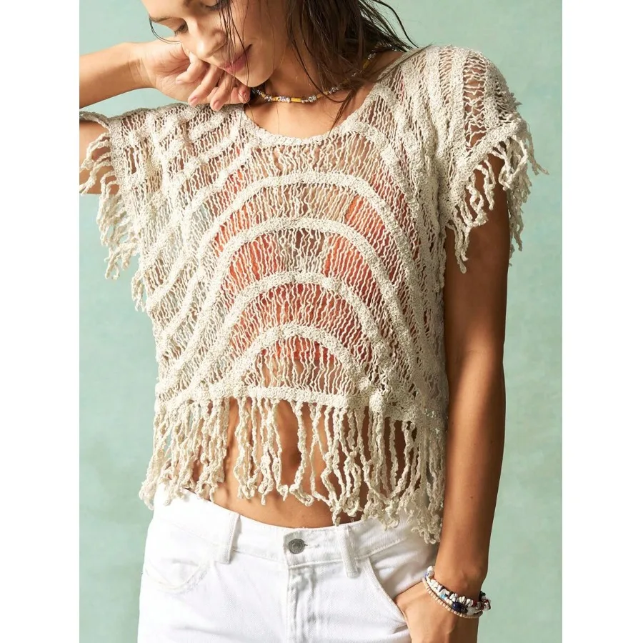 

Women's Knitted ort Loose Top Summer Hollow out Tassel Thin Knitwear Easy to Wear Outdoors Faionable Svel Pullover