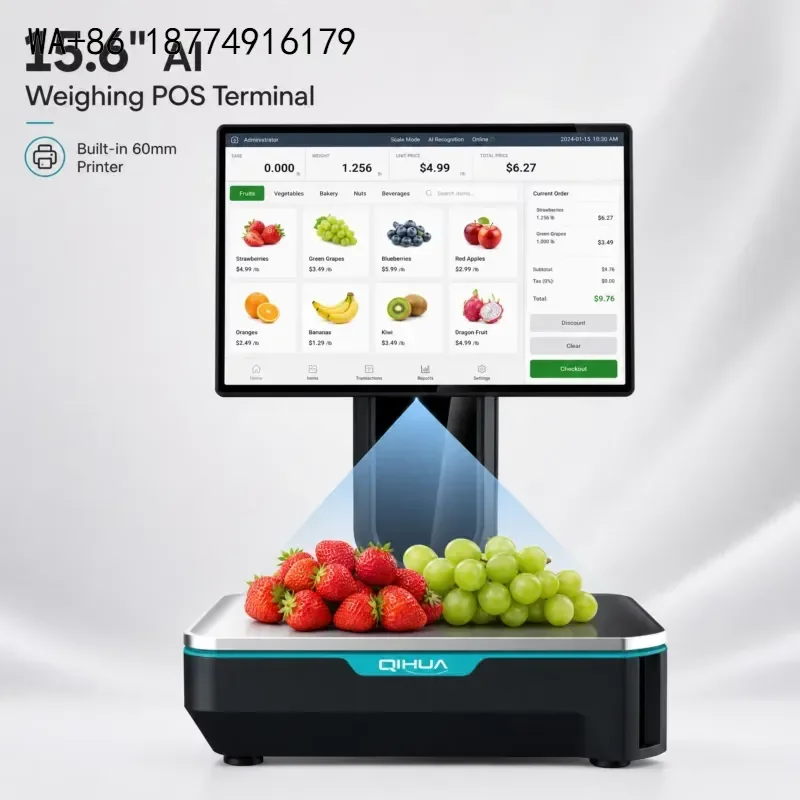 wmwmnu 15.6 Inch Capacitive Touch Weighing Scale Checkout Kiosk Dual Range 6-15kg 15-30kg 60mm Thermal Printer RK3568 Android