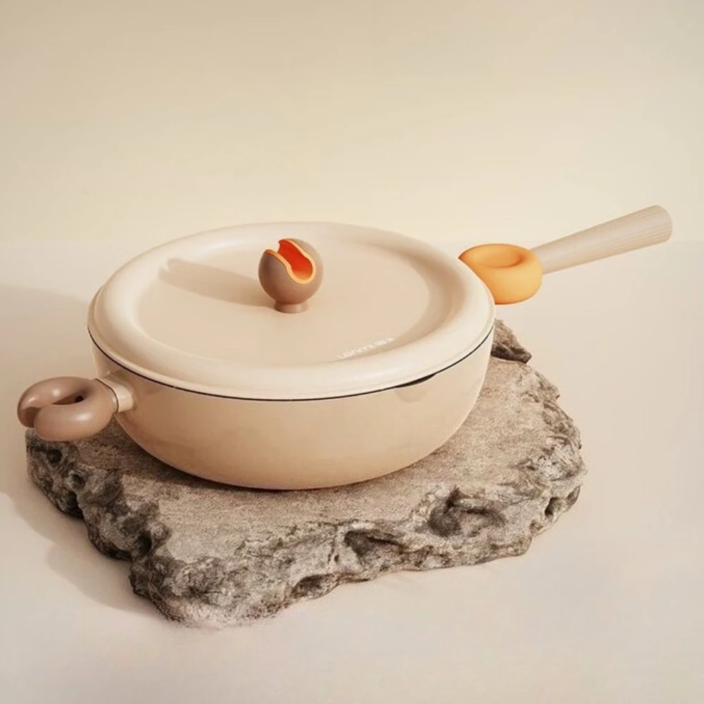 

Вок с крышкой Maifan Stone Сковорода с антипригарным покрытием Многофункциональный интегрированный вок для дома для плит с открытым пламенем и индукционной плиты 28 см