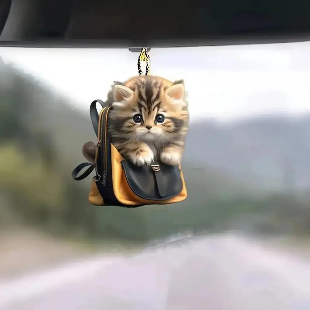 2D Cat Car Hanging Decoration Auto Rearview Mirror Cartoon Kitten Animal Hanging Ornament Acrylic Pendant Backpack Cat Pendant