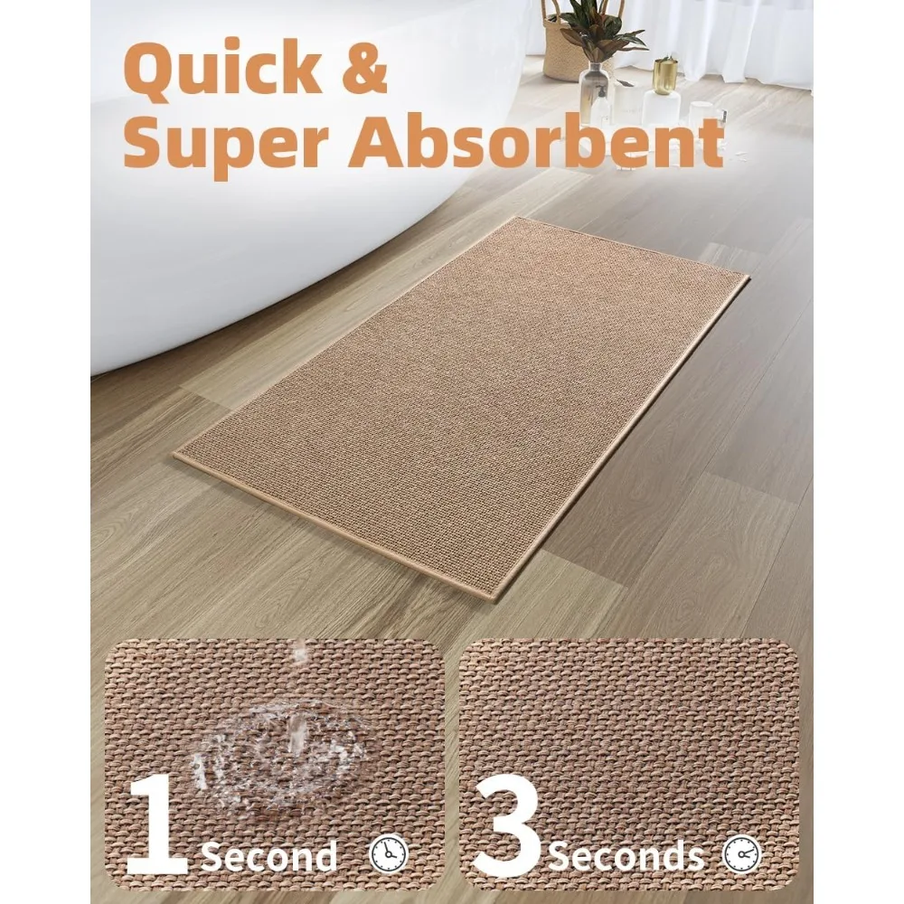 Non-Slip Absorbent Bath Mat, Thin Braided Rug for Under Door, Quick Dry Machine Washable, Beige 24x47 Inch