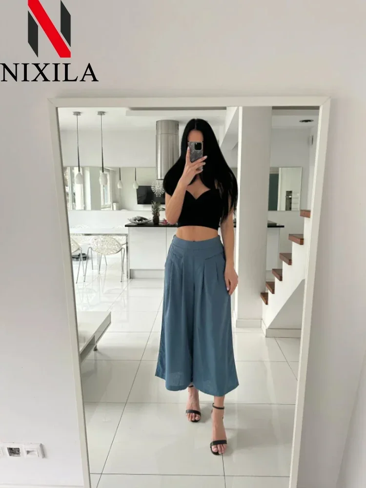 Women's Wide-leg Cotton Linen Pants Spring Autumn Leisure Fashion Knitted Formal Streetwear Elegant Loose Fit Casual Trousers