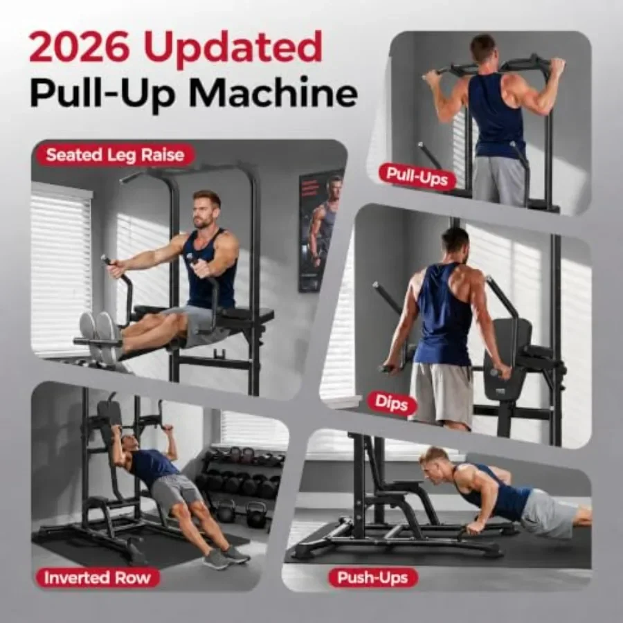 Heavy Duty Power Tower for home gym use, commercial-grade steel frame, black finish, 800 LBS capacity, multi-function pull up b