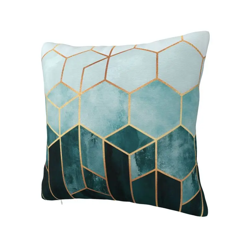 Modern GeometricTeal Hexagons Throw Pillow Case Decor Home Nordic Cushions Cover For Sofa Chair Square Polyester Pillowcase