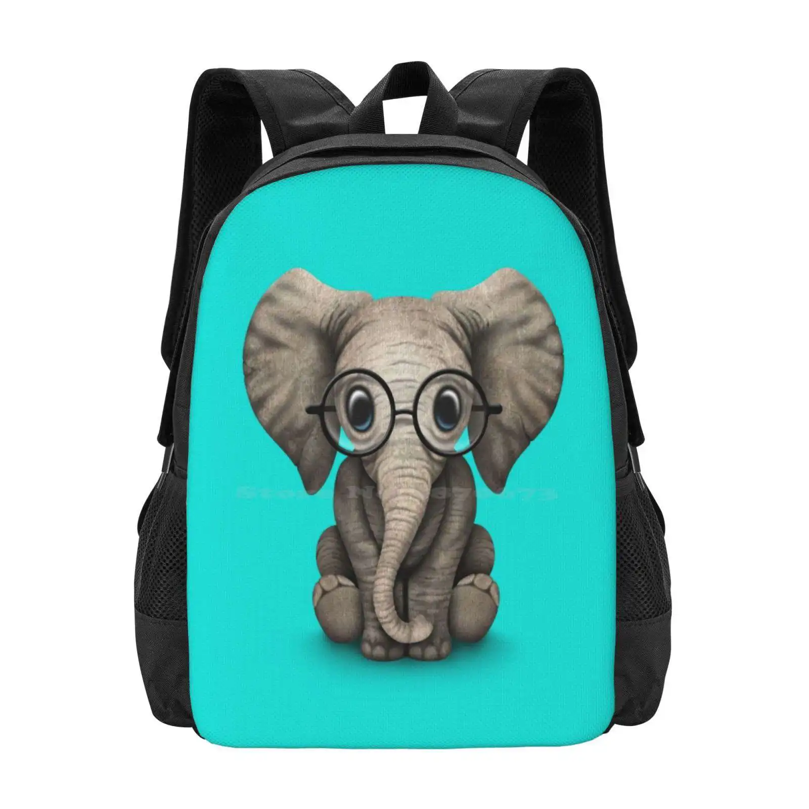 

Милый слоненок теленка с очками для чтения на синем школьном рюкзаке большой емкости, сумки для ноутбука, детский слон в очках