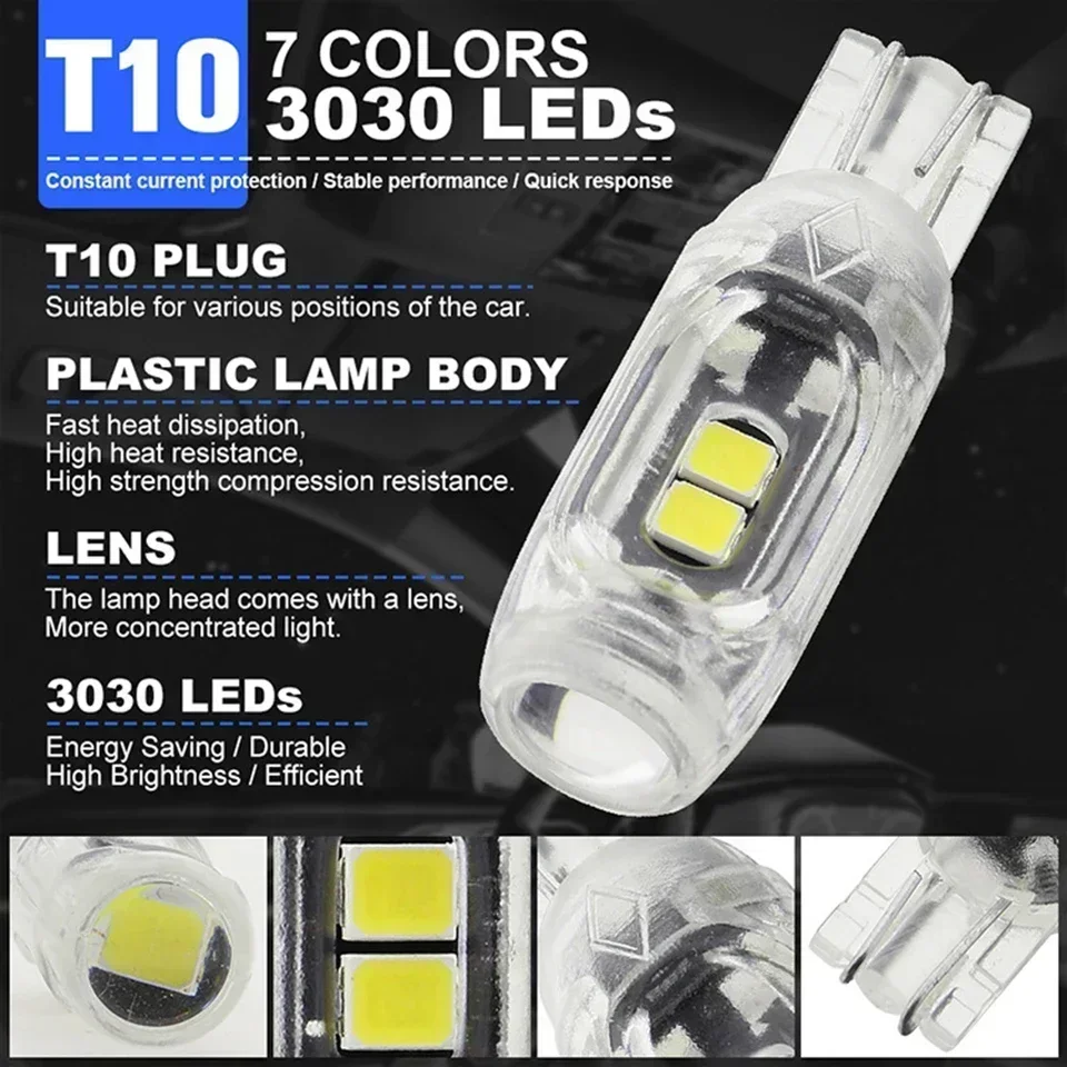 2/10/20 PCS Flash Strobe T10 W5W LED Bulb12V 2835-5SMD 6500K White Car Interior Dome Map Trunk License Plate Wedge Side Lights