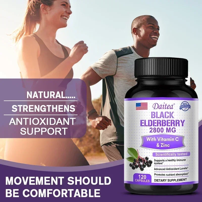 Black Elderberry 2800 Mg - with Vitamin C and Zinc, Immune System Support, Antioxidant Supplement, Skin Health Benefits