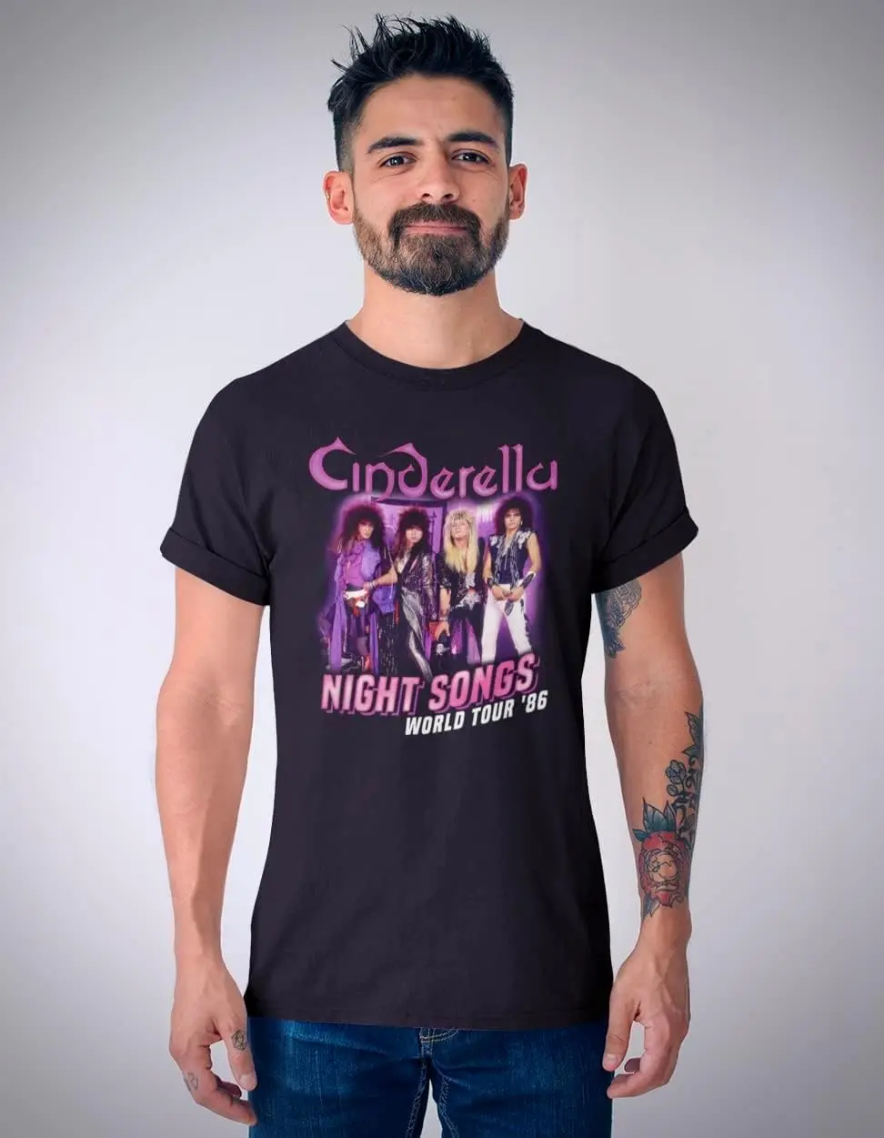 Cinderella Rock Band Night Songs Tour Black 2-Sided Adult T-Shirt Tee