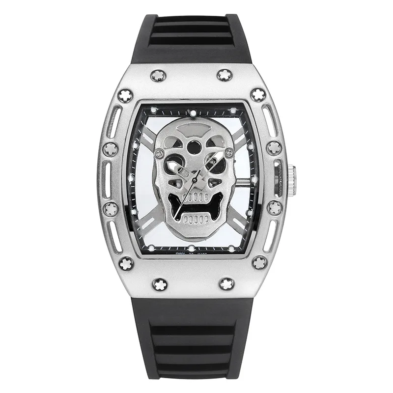 New KIMSDUN Watch Fashion Skull Ghost Head Hollow Men's Watch Wine Barrel Watch Silicone Quartz Watch