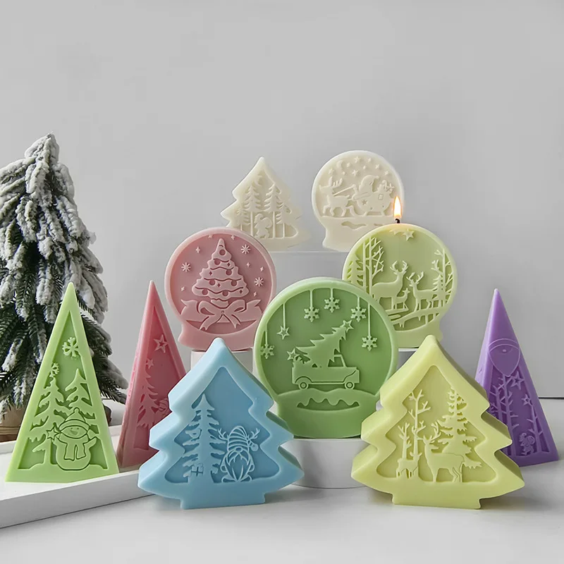 Christmas Tree Crystal Ball Silicone Mold Handmade Aroma Candle Resin Gypsum Mould DIY Christmas Decoration Molds