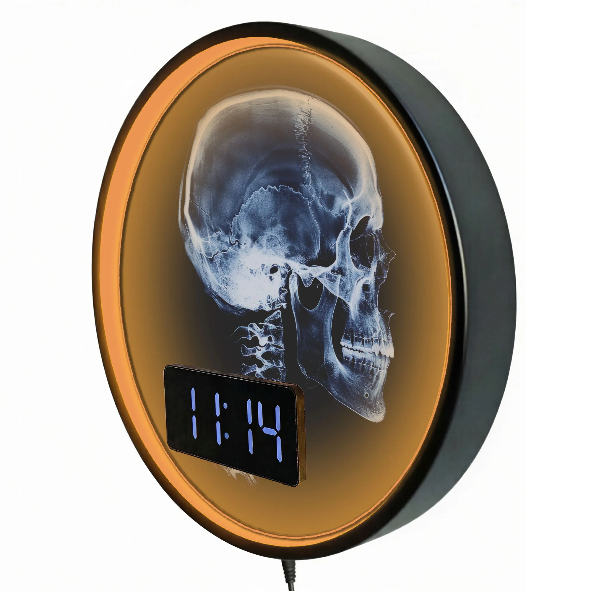 X‑Ray Skull Skeleton Head Luminous Wall Clock with Digital Timer Calendar Date Temperature Radiology Decor for Medical Office