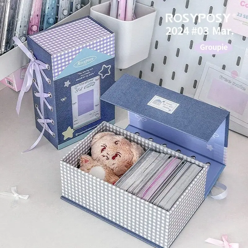 

MINKYS Kawaii 3 inch Lace Kpop Photocards Toploader Collect Box Small Cards Storage Box Classification Box School Stationery