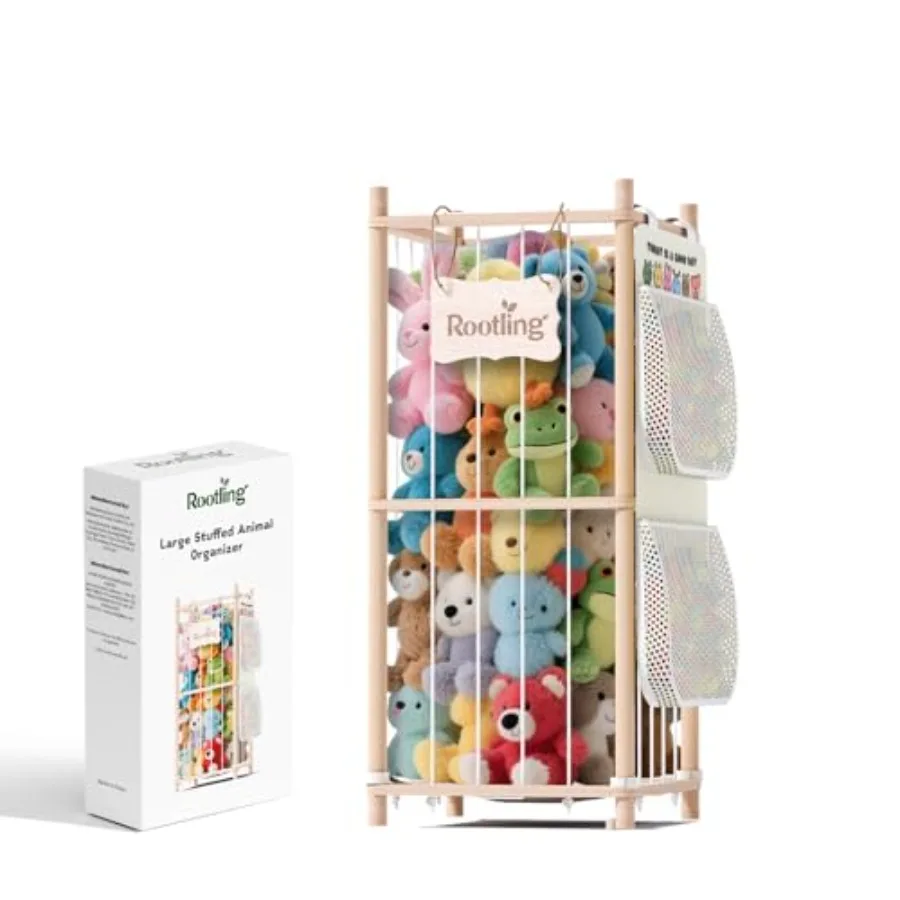 

Stuffed Animal Storage and Organizer, 54 inch Tall Wooden Cute Zoo Toy Holder w/Building Block Storage Bag, Premium Wooden Mate