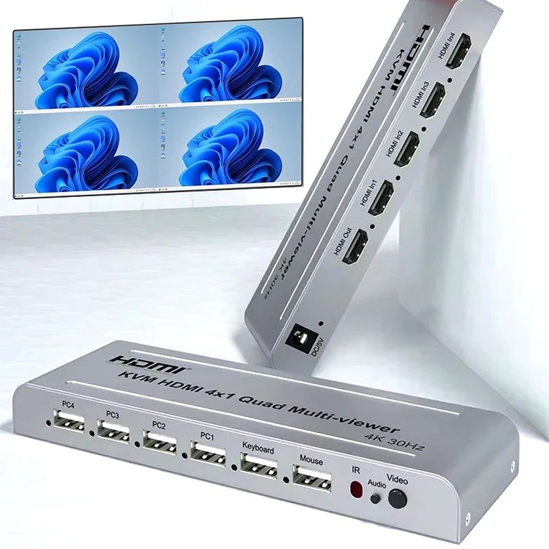 

4K KVM HDMI 4X1 Quad Multi-viewer 4 In 1 Out Video Processor Screen Multiviewer Seamless Switch 1080P Support USB Keyboard Mouse