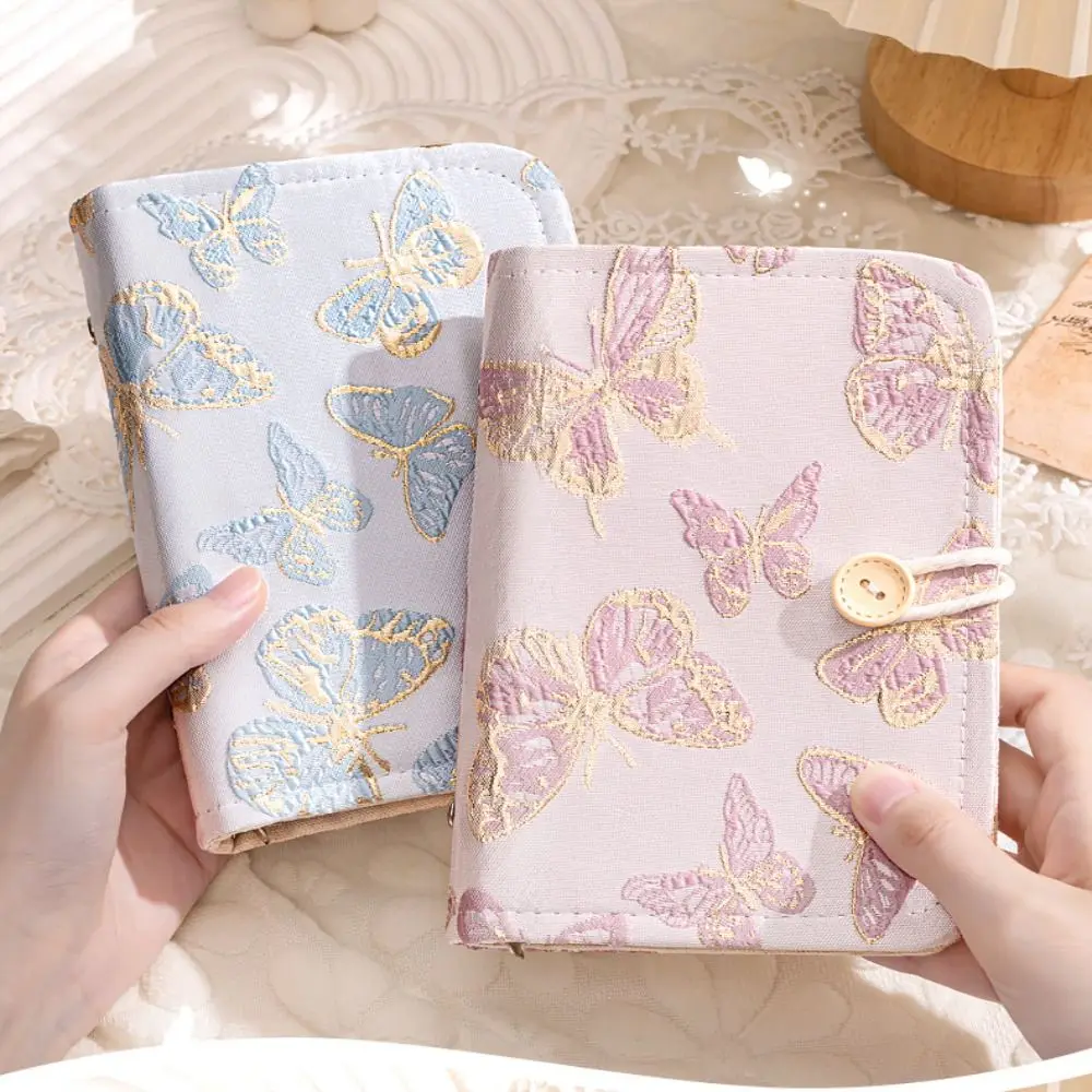 Vintage 90Sheets Butterfly Cloth Notebook Blank Line Grid Loose-leaf Notebook 6-hole To Do List Office Notebook Diary