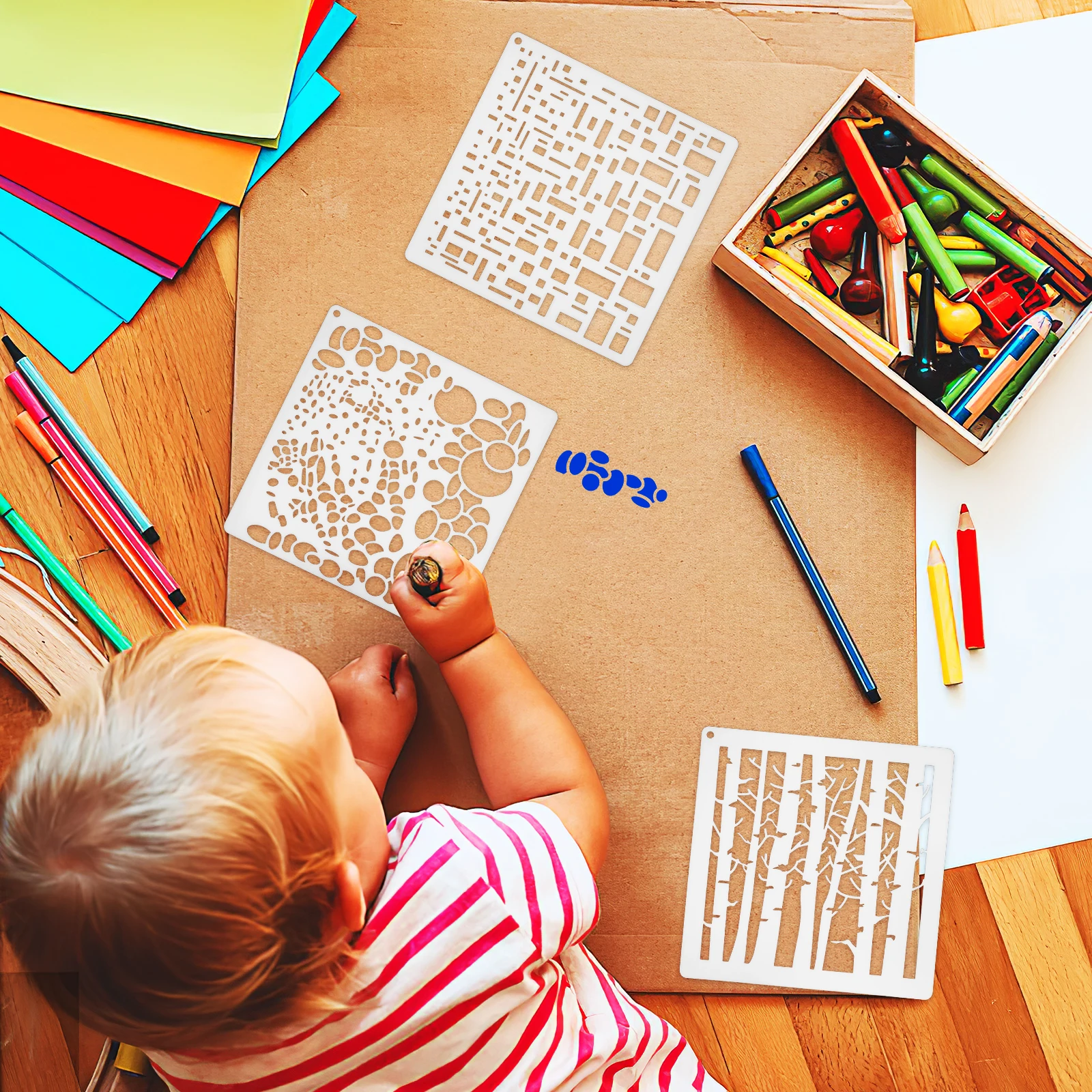 

6pcs Painting Stencils Premium Drawing Templates Reusable Craft Wall Wood Decorative Branches Bubbles Diy Large Stencils