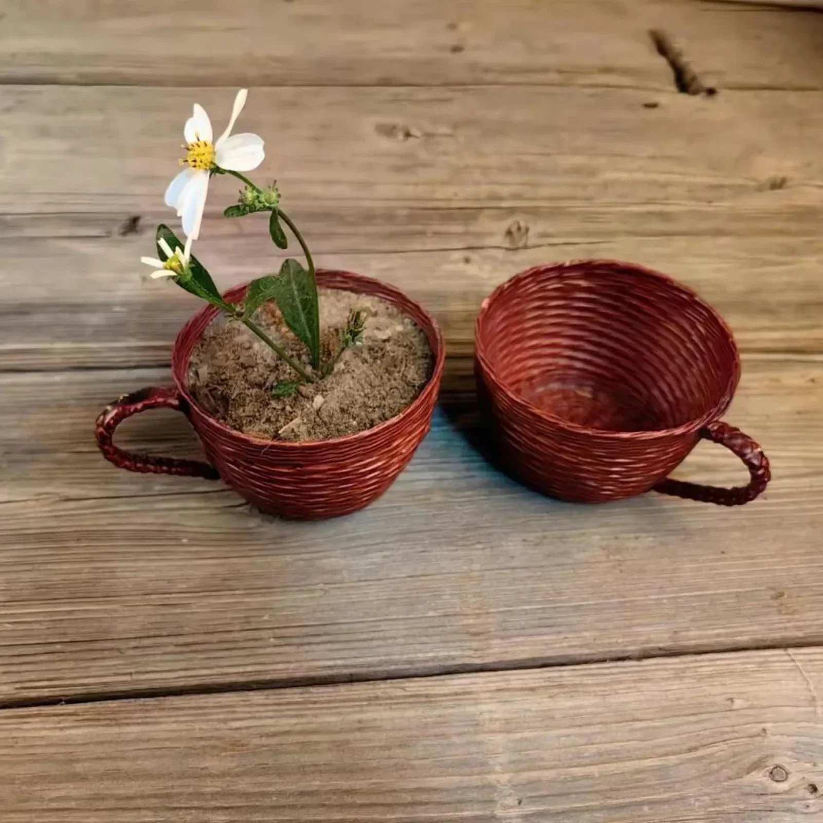 Woven Succulent Pot Cute Cup Shape Durable Multifunction Succulent Planter Pot Plant Pot For Home Balcony Indoor Office