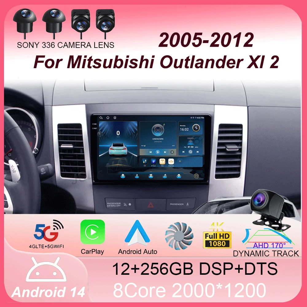 

Car Radio 9" Android 14 Multimidia Player For Mitsubishi Outlander Xl 2 2005 - 2012 For Citroen C-Crosser 2007-2013 NO 2din