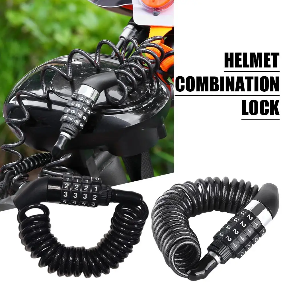 4-digit Password Helmet Bike Lock Anti-theft Lock Cable Accessories Bicycle Lock Lock Combination Motorcycle Multi-function E1i6