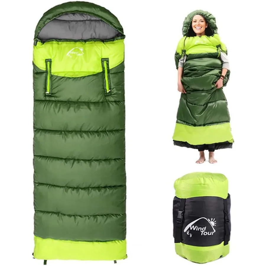 

Camping Sleeping Bag for Adults - Lightweight Wearable Sleeping Bag with Compression Storage Sack Fits 5°F - 50°F Cold Weather