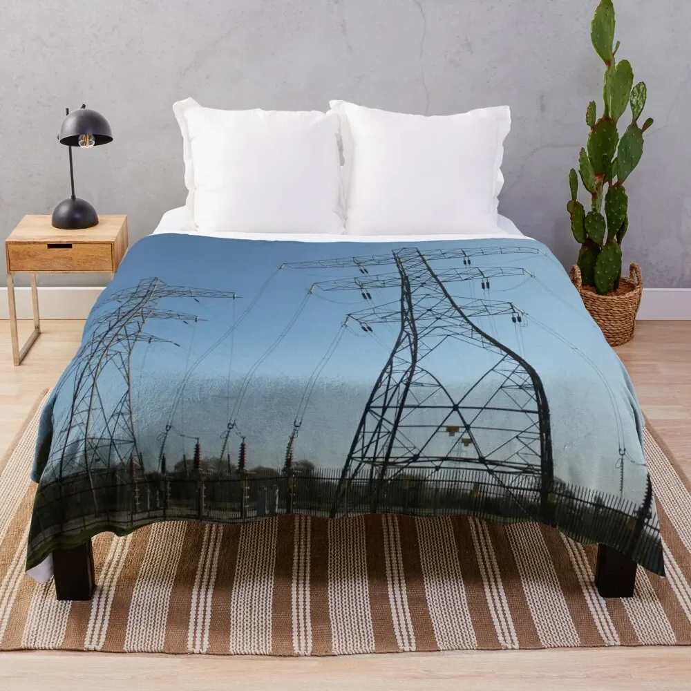 

electricity pylons Throw Blanket Travel Flannel Fabric Sofa Quilt Custom Blankets