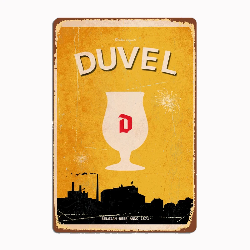 Duvel cerveza belga cartel de Metal, pintura Mural, cine, sala de estar, cine, cartel de lata divertido, Retro, hombre, cueva, taberna para el hogar