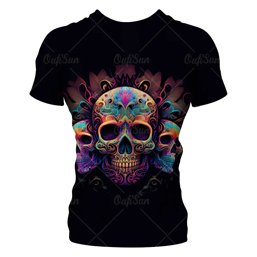 Mexican Skull Day of The Dead Graphic 3D Print T Shirt for Men Graffiti Clothing Horror Goth T-shirt Fashion Streetwear Top Tees