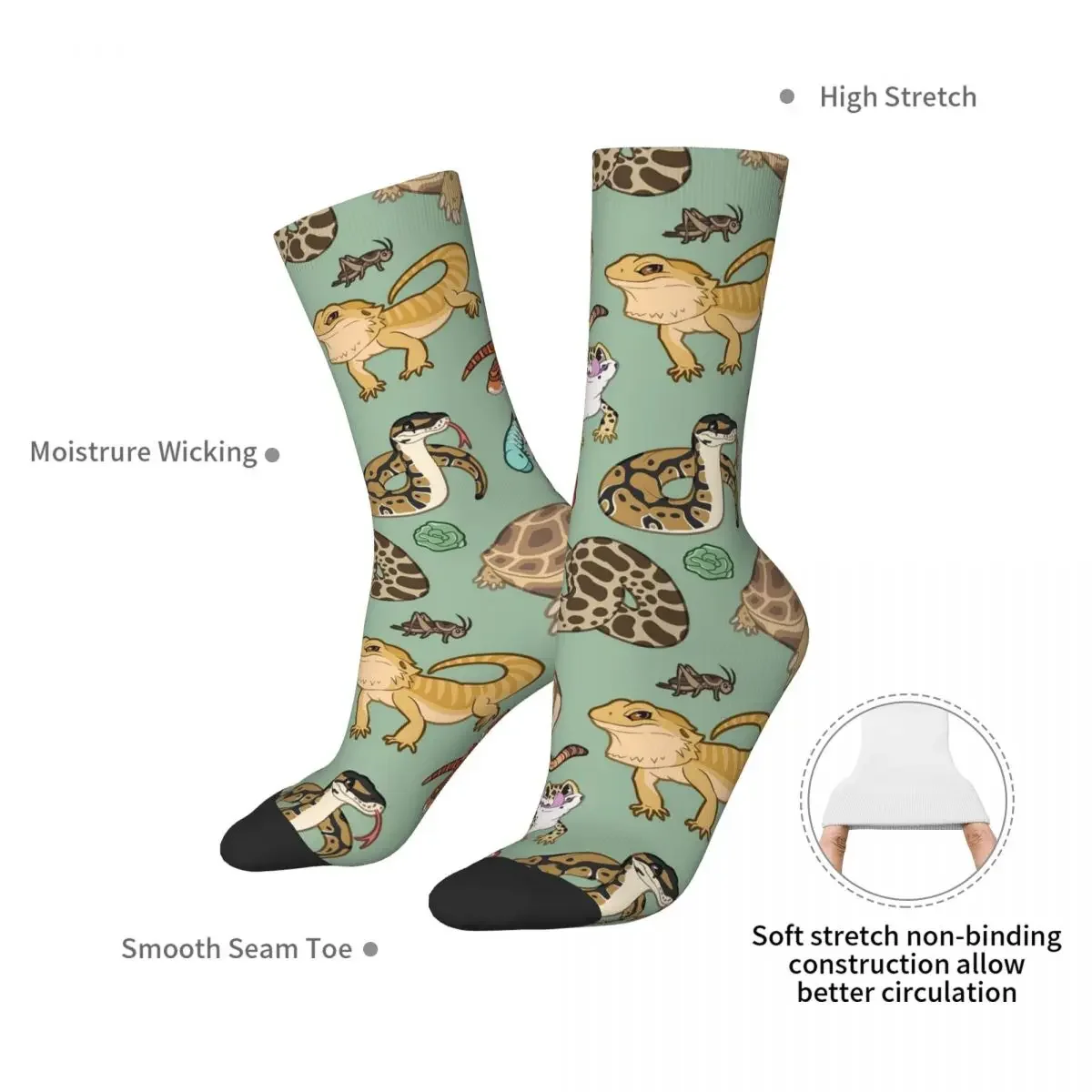 Chaussettes vertes à motif d'animaux de reptile pour hommes et femmes, bas Harajuku super doux, chaussettes longues toutes saisons, accessoires cadeaux