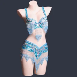 Ensemble de costume de danse du ventre avec ceinture de soutien-gorge, tenue professionnelle de carnaval, perles financières, ceinture de soutien-gorge, le moindre contreplaqué, 2 pièces