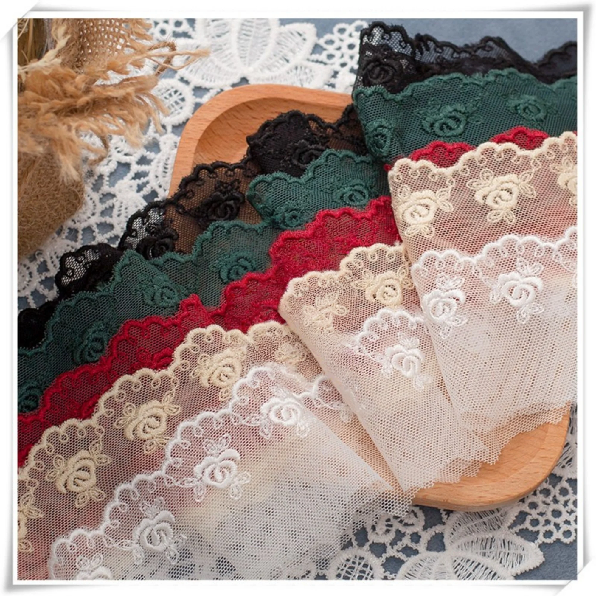 

1 yard Width 1.96 inches floral lace trim,flowers embroidered lace,floral lace trim for bridal veil,scalloped trim lace